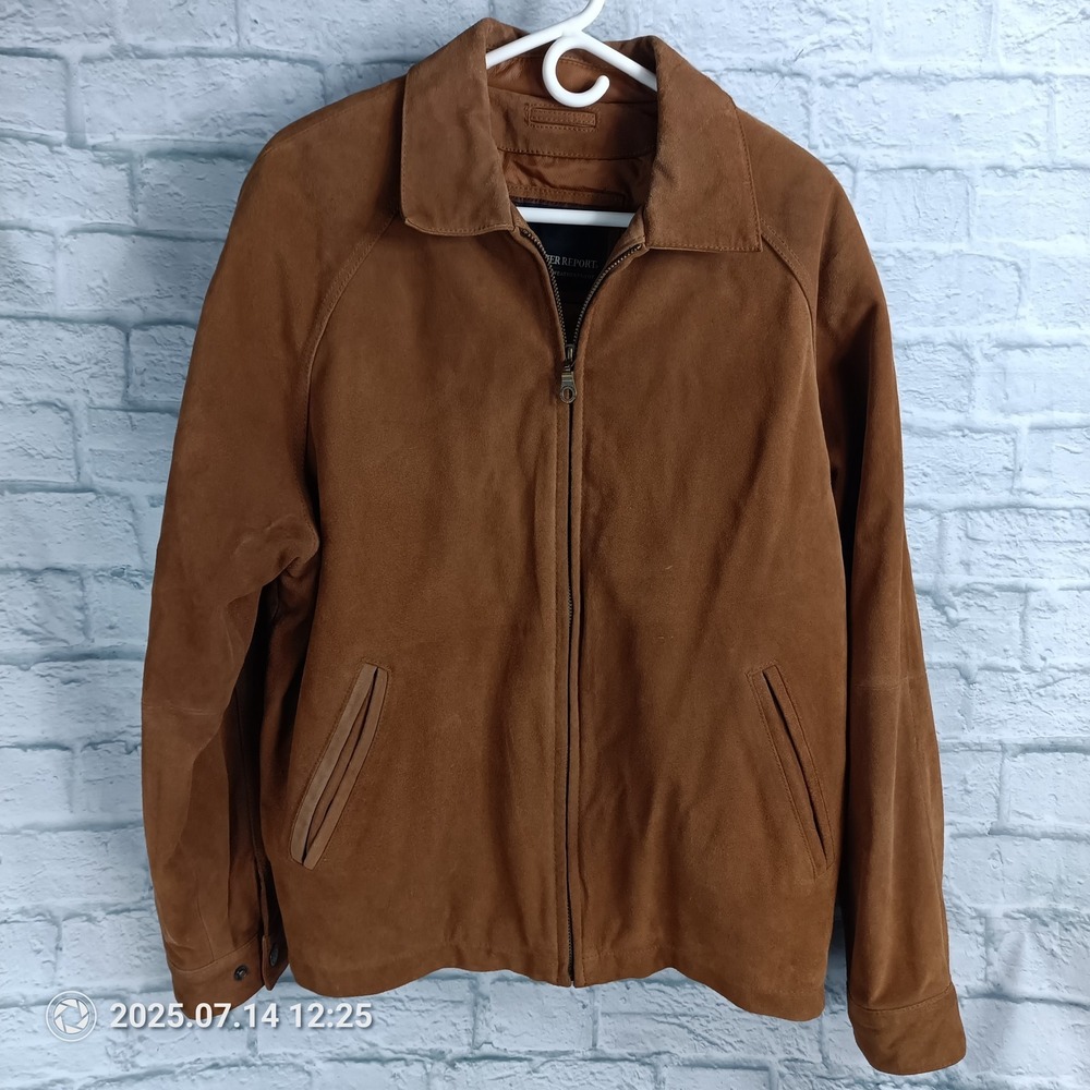 Weather Report Jacket Mens Large Brown Faux Suede Full Zip Weatherproof Classic